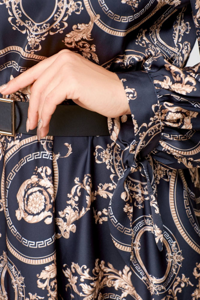 Элегантное платье из шёлка с карманами, отрезная по талии Swallow 707 черный/бежевый_принт - фото 18