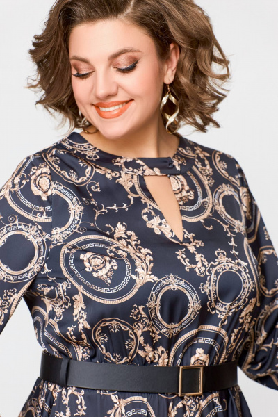 Элегантное платье из шёлка с карманами, отрезная по талии Swallow 707 черный/бежевый_принт - фото 17