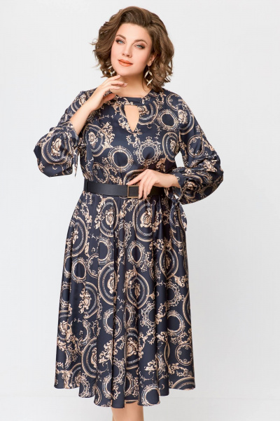 Элегантное платье из шёлка с карманами, отрезная по талии Swallow 707 черный/бежевый_принт - фото 15