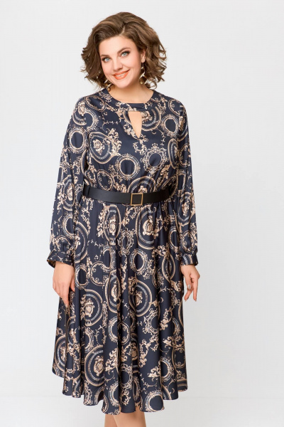 Элегантное платье из шёлка с карманами, отрезная по талии Swallow 707 черный/бежевый_принт - фото 14