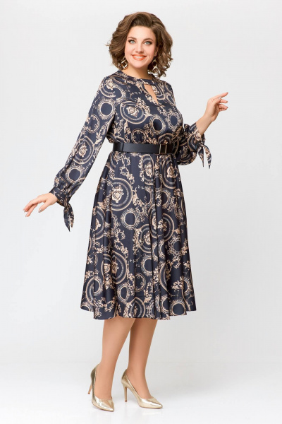 Элегантное платье из шёлка с карманами, отрезная по талии Swallow 707 черный/бежевый_принт - фото 12