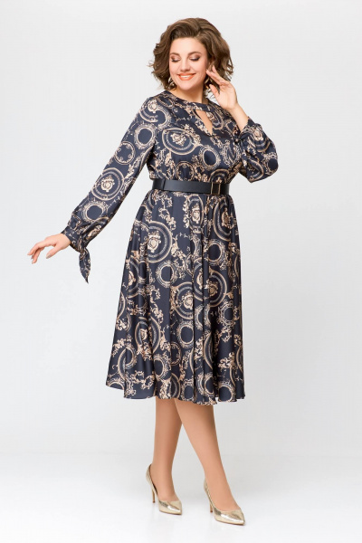 Элегантное платье из шёлка с карманами, отрезная по талии Swallow 707 черный/бежевый_принт - фото 11