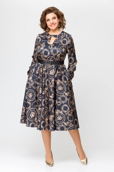 Элегантное платье из шёлка с карманами, отрезная по талии Swallow 707 черный/бежевый_принт - фото 10