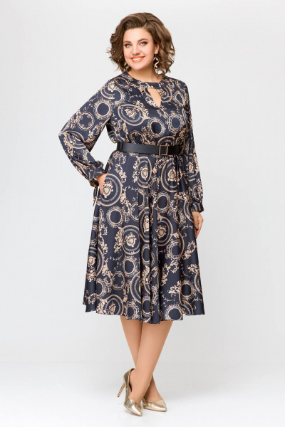 Элегантное платье из шёлка с карманами, отрезная по талии Swallow 707 черный/бежевый_принт - фото 8