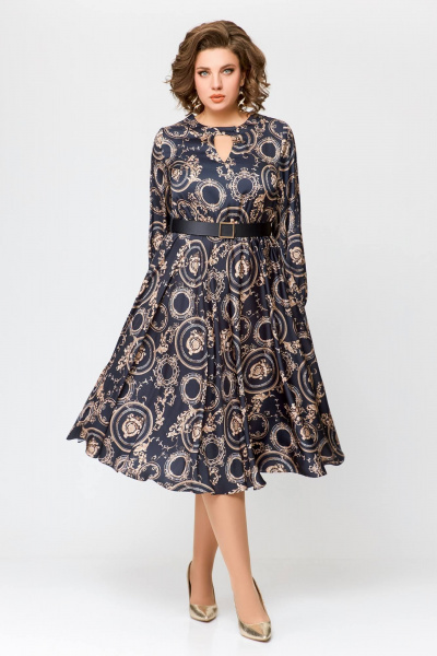 Элегантное платье из шёлка с карманами, отрезная по талии Swallow 707 черный/бежевый_принт - фото 2