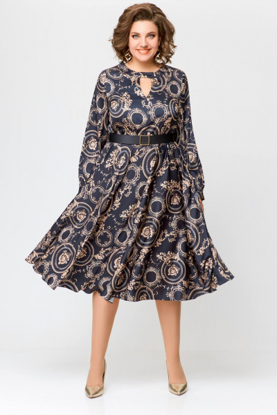 Элегантное платье из шёлка с карманами, отрезная по талии Swallow 707 черный/бежевый_принт - фото 7