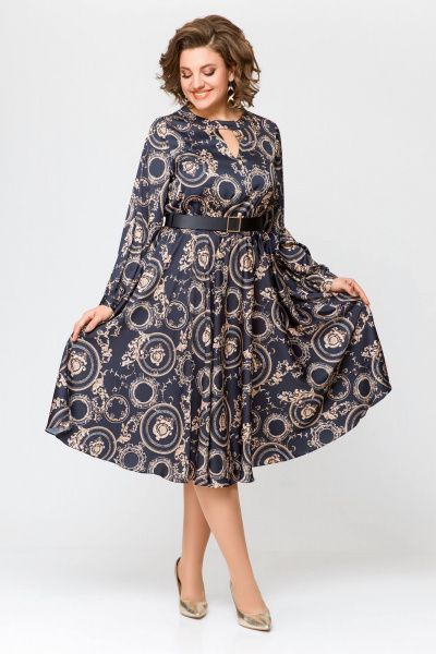 Элегантное платье из шёлка с карманами, отрезная по талии Swallow 707 черный/бежевый_принт - фото 6