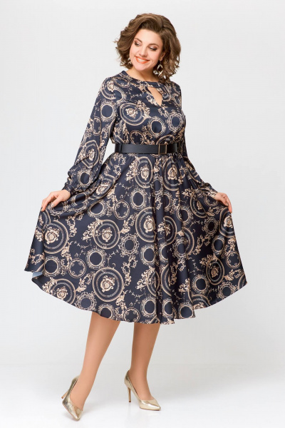 Элегантное платье из шёлка с карманами, отрезная по талии Swallow 707 черный/бежевый_принт - фото 5