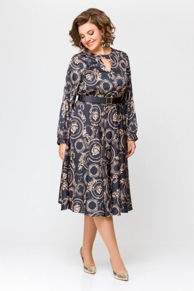 Элегантное платье из шёлка с карманами, отрезная по талии Swallow 707 черный/бежевый_принт - фото 3