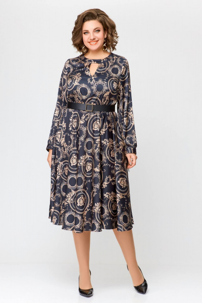 Элегантное платье из шёлка с карманами, отрезная по талии Swallow 707 черный/бежевый_принт - фото 1