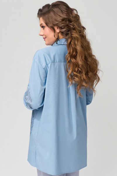 Голубая демисезонная рубашка из хлопка с воротником стойка Fita 20313 - фото 8