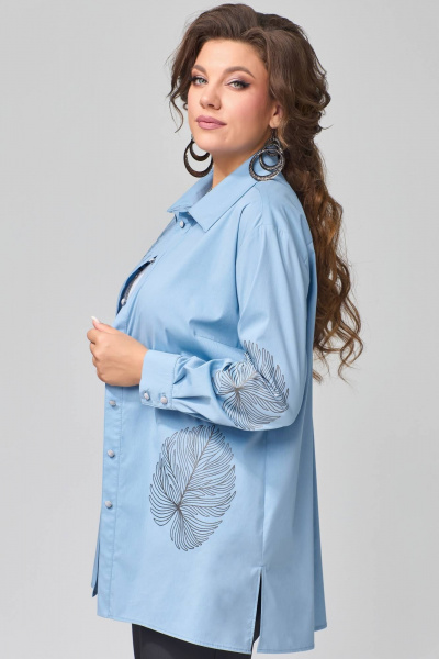 Голубая демисезонная рубашка из хлопка с воротником стойка Fita 20313 - фото 5