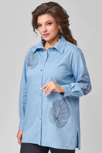 Голубая демисезонная рубашка из хлопка с воротником стойка Fita 20313 - фото 4