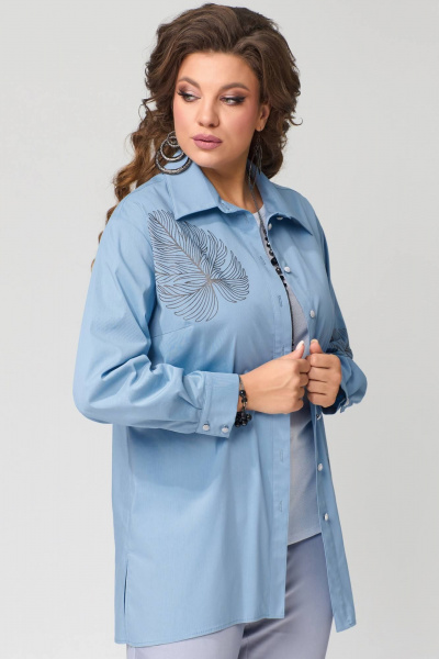 Голубая демисезонная рубашка из хлопка с воротником стойка Fita 20313 - фото 2