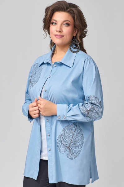 Голубая демисезонная рубашка из хлопка с воротником стойка Fita 20313 - фото 1