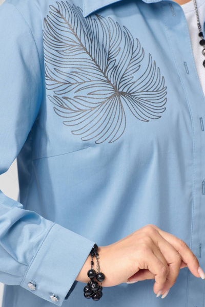 Демисезонный комплект из брюк, рубашки и топа в голубых и серых тонах Fita 1303 - фото 9