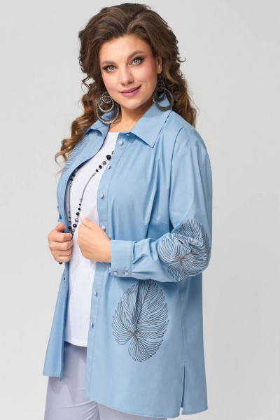 Демисезонный комплект из брюк, рубашки и топа в голубых и серых тонах Fita 1303 - фото 7