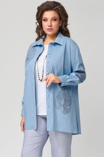 Демисезонный комплект из брюк, рубашки и топа в голубых и серых тонах Fita 1303 - фото 5