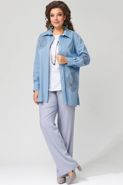 Демисезонный комплект из брюк, рубашки и топа в голубых и серых тонах Fita 1303 - фото 2