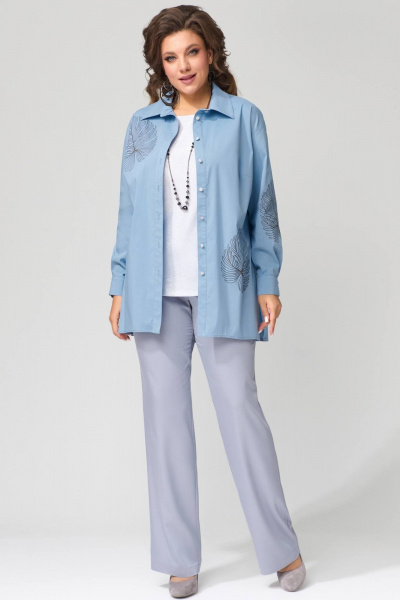 Демисезонный комплект из брюк, рубашки и топа в голубых и серых тонах Fita 1303 - фото 1