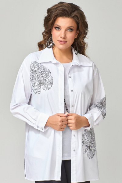 Демисезонный комплект из брюк, рубашки и топа в белом и черном цветах Fita 1305 - фото 8