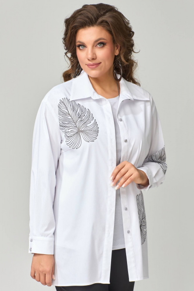 Демисезонный комплект из брюк, рубашки и топа в белом и черном цветах Fita 1305 - фото 7