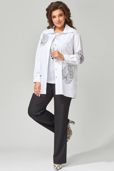 Демисезонный комплект из брюк, рубашки и топа в белом и черном цветах Fita 1305 - фото 5