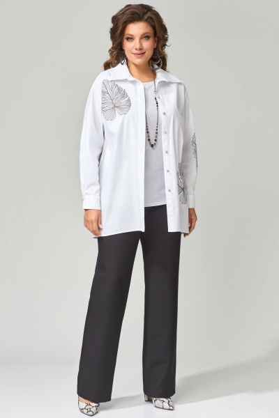 Демисезонный комплект из брюк, рубашки и топа в белом и черном цветах Fita 1305 - фото 4