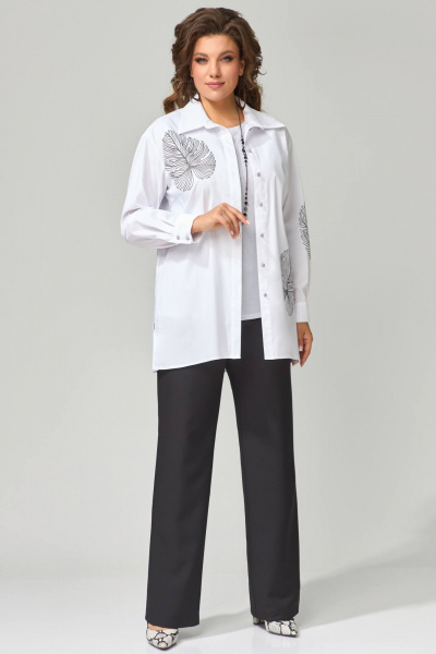 Демисезонный комплект из брюк, рубашки и топа в белом и черном цветах Fita 1305 - фото 1