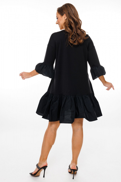 Классическое нарядное платье А-силуэта из 3-х видов ткани Mubliz 135 черный - фото 16