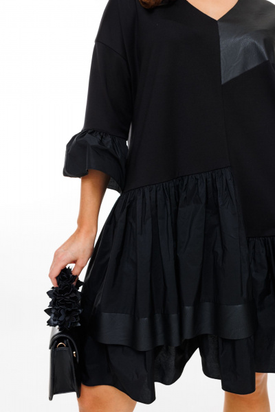 Классическое нарядное платье А-силуэта из 3-х видов ткани Mubliz 135 черный - фото 14