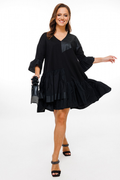 Классическое нарядное платье А-силуэта из 3-х видов ткани Mubliz 135 черный - фото 10