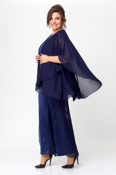 Нарядный комплект блузы и брюк с пайетками и отделкой Solomeya Lux 960 синий - фото 10