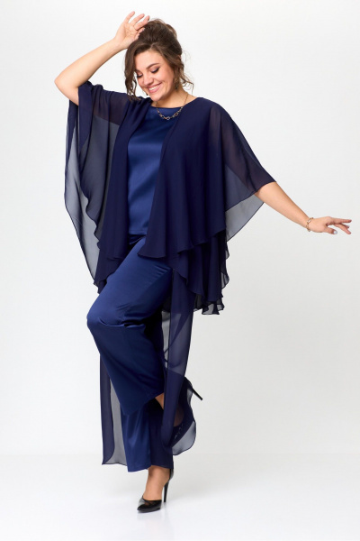 Нарядный комплект блузы и брюк с пайетками и отделкой Solomeya Lux 960 синий - фото 8