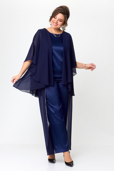 Нарядный комплект блузы и брюк с пайетками и отделкой Solomeya Lux 960 синий - фото 7