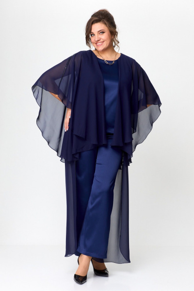 Нарядный комплект блузы и брюк с пайетками и отделкой Solomeya Lux 960 синий - фото 1