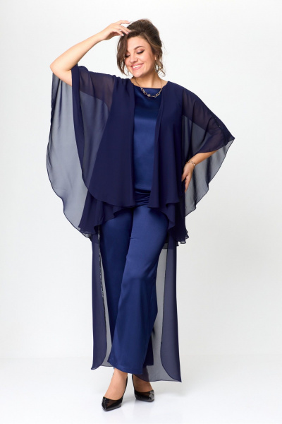 Нарядный комплект блузы и брюк с пайетками и отделкой Solomeya Lux 960 синий - фото 5