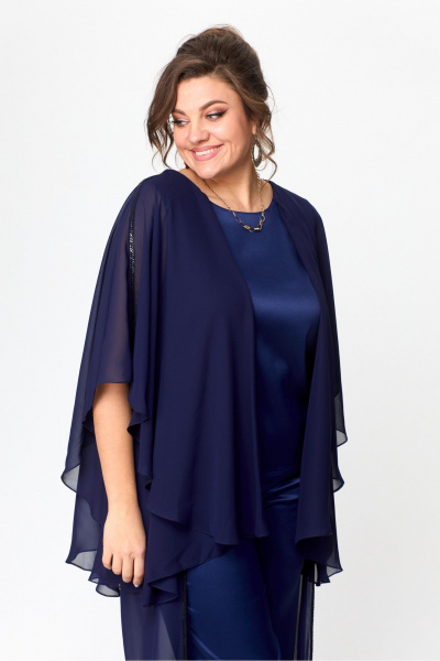 Нарядный комплект блузы и брюк с пайетками и отделкой Solomeya Lux 960 синий - фото 4