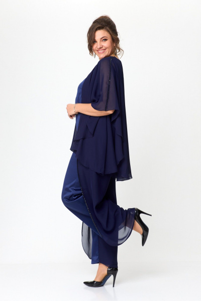 Нарядный комплект блузы и брюк с пайетками и отделкой Solomeya Lux 960 синий - фото 3