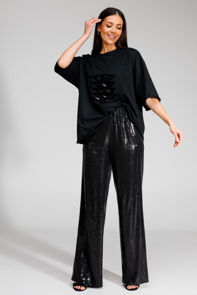 Женский комплект из майки и брюк из трикотажа с пайетками для нарядных образов Ларс Стиль 863 - фото 1