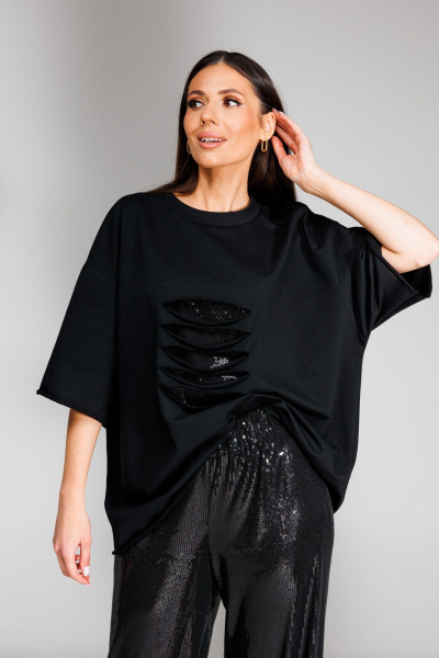 Женский комплект из майки и брюк из трикотажа с пайетками для нарядных образов Ларс Стиль 863 - фото 2
