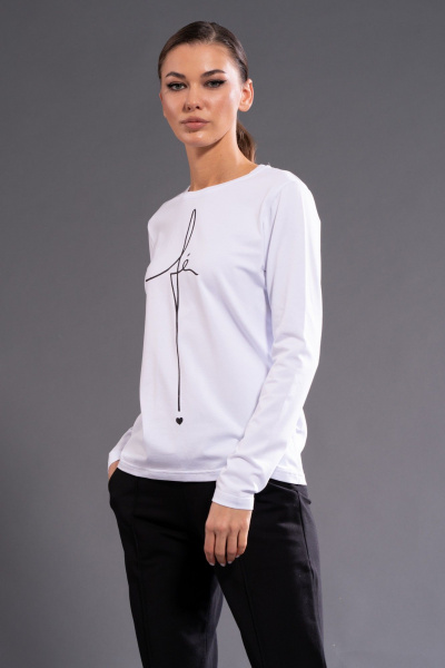 Белый хлопковый лонгслив с принтом для повседневной носки Kivviwear 4061.51 - фото 5