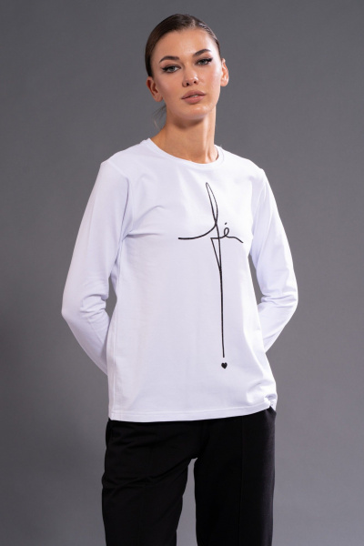 Белый хлопковый лонгслив с принтом для повседневной носки Kivviwear 4061.51 - фото 4