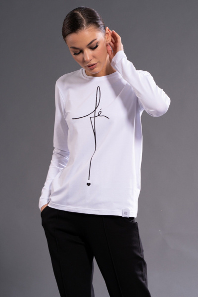 Белый хлопковый лонгслив с принтом для повседневной носки Kivviwear 4061.51 - фото 3