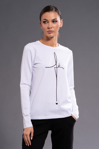 Белый хлопковый лонгслив с принтом для повседневной носки Kivviwear 4061.51 - фото 1