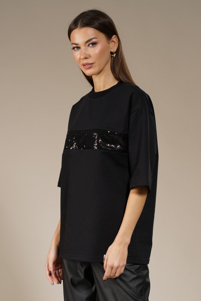 Майка удлиненная с пайетками из трикотажа хлопка Kivviwear 4143.02 - фото 4