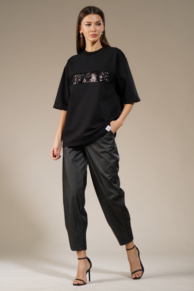 Майка удлиненная с пайетками из трикотажа хлопка Kivviwear 4143.02 - фото 3