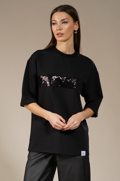 Майка удлиненная с пайетками из трикотажа хлопка Kivviwear 4143.02 - фото 1
