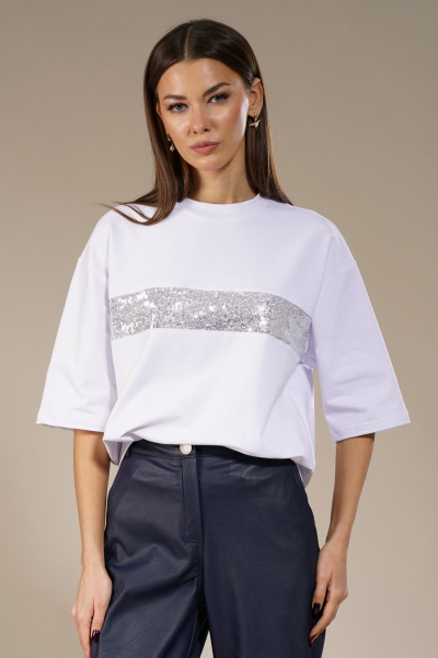 Майка удлиненная с пайетками из трикотажа хлопка Kivviwear 4143.03 - фото 8