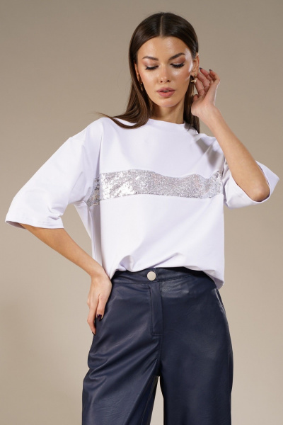 Майка удлиненная с пайетками из трикотажа хлопка Kivviwear 4143.03 - фото 7